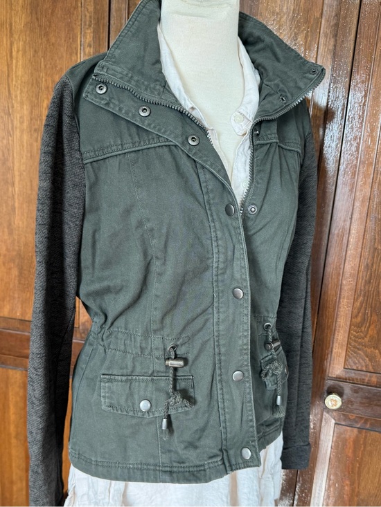 Ashley By 26 International Jackets & Blazers - Ashley By 26 Military Utility Jacket Knit Sleeves Drawstring Olive Medium